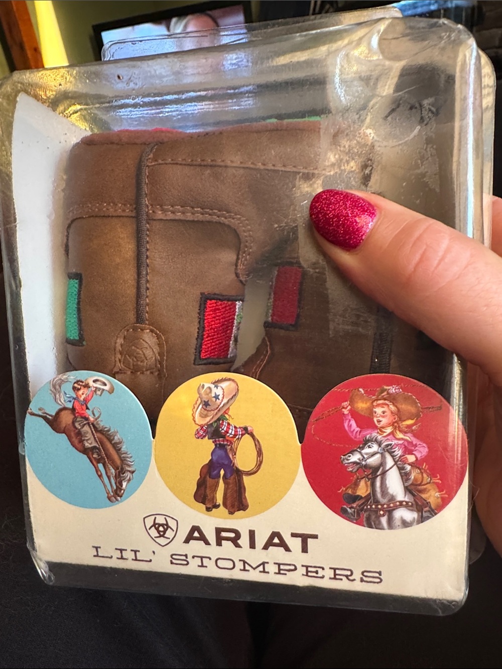 Ariat Kids Brown Suede Boots  with Red and green Accents